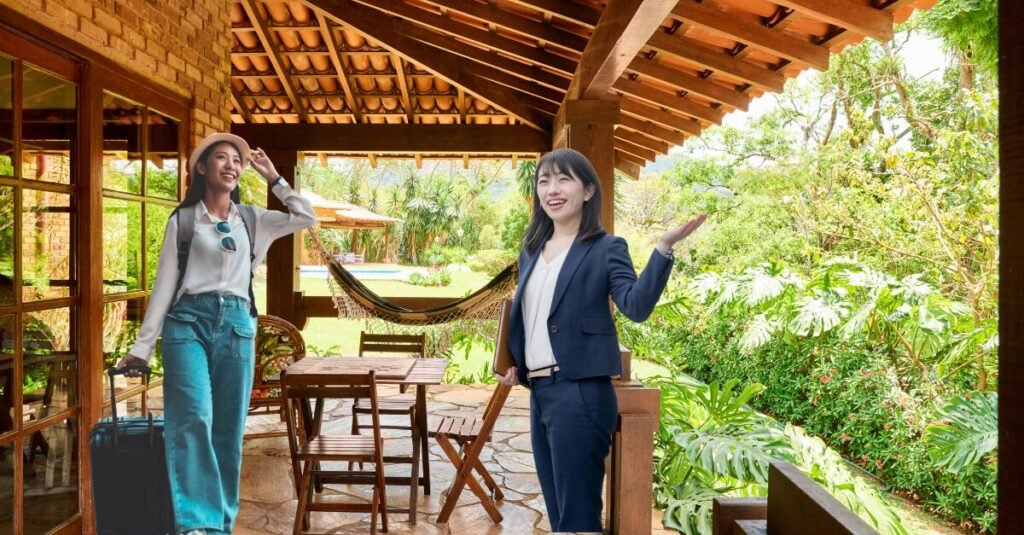 due persone che visitano l'esterno di una casa